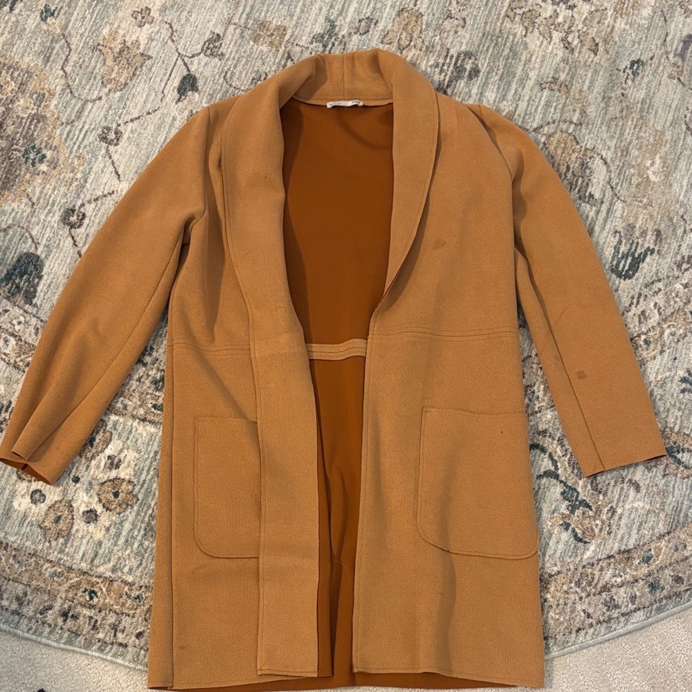 Zara Women's Camel Suade Open Front Coat
